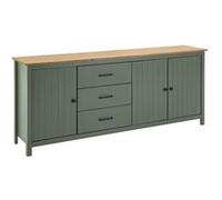 AltoBuy Tina - Buffet Bas 3 Portes 3 Tiroirs Bois Ciré et Vert