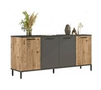 Buffet Bas 4 Portes 4 Niches Chêne et Gris Pieds Métal L 160 H 71.8 P 40 cm - L 160 x l 40 x H 71.8 cm