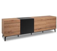 Buffet Bas 4 portes - Décor chene et noir - L 200 x P 42 x H 65 cm - NOLA
