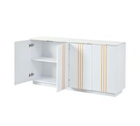 Buffet bas 4 portes meuble rangement blanc et or effet pierre en panneau de particules 140 cm ORVRYN