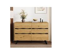 Buffet bas 6 tiroirs effet bois avec pieds en métal noir, meuble de rangement moderne pour salon et salle à manger, 120 x 40 x 75,5 cm