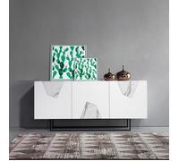 Buffet bas - ADEL - 3 portes inserts en verre effet marbre - Blanc - Elégance - Chic