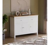 Buffet bas Arlington 2 tiroirs 3 portes blanc et chêne - Table, armoire, meuble de rangement