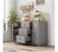 Buffet bas avec 3 tiroirs et 2 portes, étagères réglables - pour cuisine et séjour - en MDF - 126×40×86 cm - gris