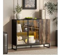 Buffet Bas avec Lumière LED 8 couleurs, Armoire de Salon avec 3 Portes - 2 Étagères, 120x41x95, Noir