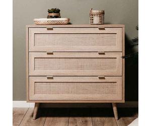 Buffet bas Beige - Finori Commode RANGEMENT - Bali 03A Chêne sonoma et impression de canne 80x40x80 cm A14520