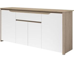 Buffet Bas BETTY, 4 Portes, 1 Tiroir, 185.3x45.8x85.5 cm, Panneaux de Particules, Blanc et Chene, PARISOT
