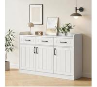 Buffet bas blanc 3 tiroirs 3 portes avec étagères réglables, meuble de rangement 120 x 35 x 80 cm en panneau de particules Grjofek