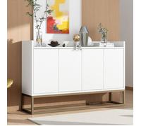 Buffet Bas Blanc avec 4 Portes, Meuble de Rangement à Pieds en Métal Doré, Design Moderne pour Salon Salle à Manger Entrée