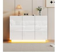 Buffet bas blanc brillant 3 portes avec étagères réglables et LED - ELVMI - panneau de particules 120 × 40 × 75 cm