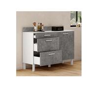 IDMARKET Buffet bas casserolier de cuisine 120 cm CINA plan de travail H.83 cm 1 porte + 3 tiroirs blanc et effet béton