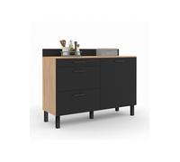 IDMarket - Buffet Bas casserolier de Cuisine 120 cm CINA Plan de Travail H.83 cm 1 Porte + 3 tiroirs façon hêtre et Noir