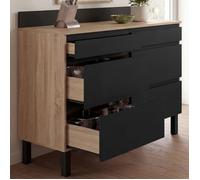 IDMarket - Buffet Bas casserolier de Cuisine Claude | 120, avec plan de travail H. 83 cm et 6 tiroirs, bois et noir
