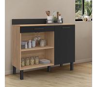 IDMarket - Buffet Bas de Cuisine 100 CM CINA Plan de Travail H.83 cm 1 Porte + 1 tiroir façon hêtre et Noir