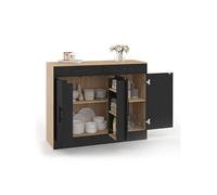 ID MARKET buffet 3 portes 110 cm Moderne bois effet hêtre et noir