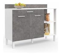 IDMarket Buffet bas de cuisine CINA 120 cm 2 portes + tiroir blanc effet béton