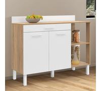 IDMarket - Buffet bas de cuisine CINA 120 cm H.83 cm 2 portes + tiroir façon hêtre et blanc