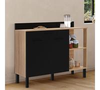 Buffet bas de cuisine 120 cm cina plan de travail h.83 cm 2 portes + tiroir façon hêtre et noir