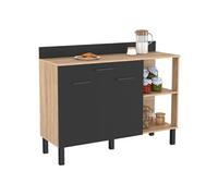 Buffet bas de cuisine 120 cm cina plan de travail h.83 cm 2 portes + tiroir façon hêtre et noir