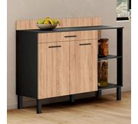 IDMarket – Buffet bas de cuisine CINA 120 cm H83 cm plan 2 portes + tiroir Noir et façon hêtre