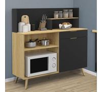 IDMarket – Buffet bas de cuisine OLAF 120 cm h.83 cm 1 porte + 1 tiroir façon hêtre noir