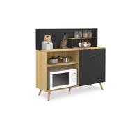 IDMarket – Buffet bas de cuisine OLAF 120 cm h.83 cm 1 porte + 1 tiroir façon hêtre noir