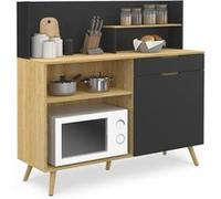 Buffet bas de cuisine 120 cm olaf plan de travail h.83 cm 1 porte + 1 tiroir façon hêtre et noir