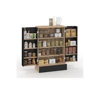 IDMarket - Buffet Bas de Cuisine Alto H.90 cm avec rangements Noir et Bois