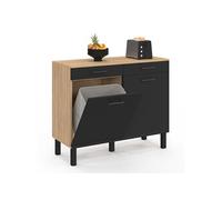 IDMarket Buffet bas de cuisine CINA 100 cm H.83 cm 2 portes + tiroirs espace poubelle hêtre/noir