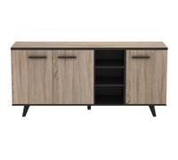 Buffet bas - Décor chêne brossé et noir mat - Contemporain - WAYNE - L 160,7 cm