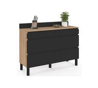 IDMarket - Buffet Bas casserolier de Cuisine Claude | 120, avec plan de travail H. 83 cm et 6 tiroirs, bois et noir