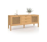 IDMarket – Buffet bas EDHEN 140 cm, 2 portes et 3 tiroirs, bois et cannage