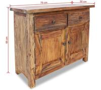 Buffet bas en bois de récupération massif - VINGVO - Avec 2 tiroirs et une armoire - Style vintage - Marron