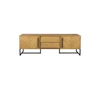Buffet bas en chêne beige, 2 portes, 2 tiroirs, 2 compartiments rétractables, piétement acier doré - Dutchbone, Class - 180x45x60 cm