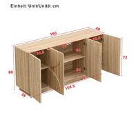 Buffet bas enfilade 160 x 40 x 80 cm 4 portes avec étagères aspect bois naturel panneaux de particules ORVRYN