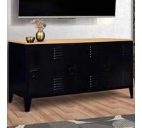 IDMarket - Buffet Bas 113 cm Ester 3 Portes métal Noir Plateau Bois Design Industriel