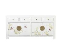 Buffet Bas - Fine Asianliving - Chinois Blanc Neige - Peint à la Main - L 180 x P 40 x H 85 cm - Bois Massif