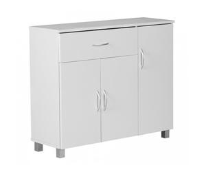 Buffet bas - FINEBUY - Blanc - Bois massif - 90cm x 75cm x 30cm - 1 tiroir et 3 portes