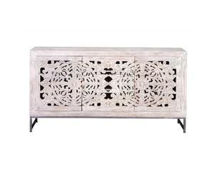 Buffet Bas - Giner y Colomer - 2 Portes, 3 Tiroirs - Bois de Manguier Massif - Finition Blanchie