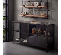 Buffet bas industriel 180 en métal avec portes vitrées IRON