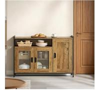 Buffet bas industriel en bois et métal marron avec niche ouverte et portes, 110 x 33 x 75 cm