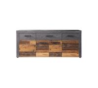 Buffet bas INDY 4 Portes et 1 Tiroir Mélaminé bois vieilli et mat L 178 P 40 H 77 Bois