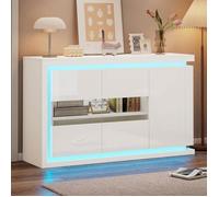 Buffet bas - LEMONBEST - 140 x 40 x 84 cm - 3 portes - LED télécommandée - Blanc brillant