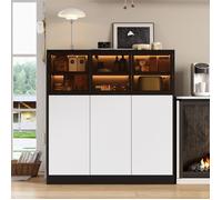 Buffet bas - LEMONBEST - Modèle standard - 100 x 40 x 105 cm - 3 portes vitrées - LED 24 couleurs