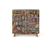 Buffet Bas - Mangoholz - 80 cm - Multicolore - 2 Portes - 2 Tiroirs - Détails Peints à la Main
