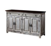 Buffet bas Manguier/acacia blanc ciré massif 150x45x90 cm (BxTxH) bois massif CASTLE-ANTIK #261