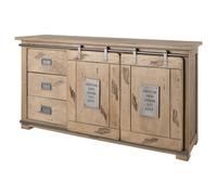 Buffet bas Manguier beige laqué massif 150x45x80 (BxTxH) bois massif RAILWAY #300