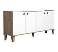 Buffet bas MENZZO Niden 4 portes battantes 180 cm Blanc chêne clair Blanc et chêne clair G