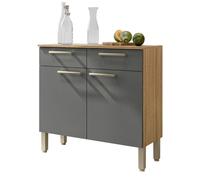 Buffet Bas Meuble Cuisine 2 Portes 2 Tiroirs Chêne et Gris L 90.9 H 86 P 36.3 cm - L 90.9 x l 36.3 x H 86 cm