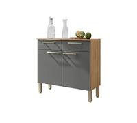 Buffet Bas Meuble Cuisine 2 Portes 2 Tiroirs Chêne et Gris L 90.9 H 86 P 36.3 cm - L 90.9 x l 36.3 x H 86 cm